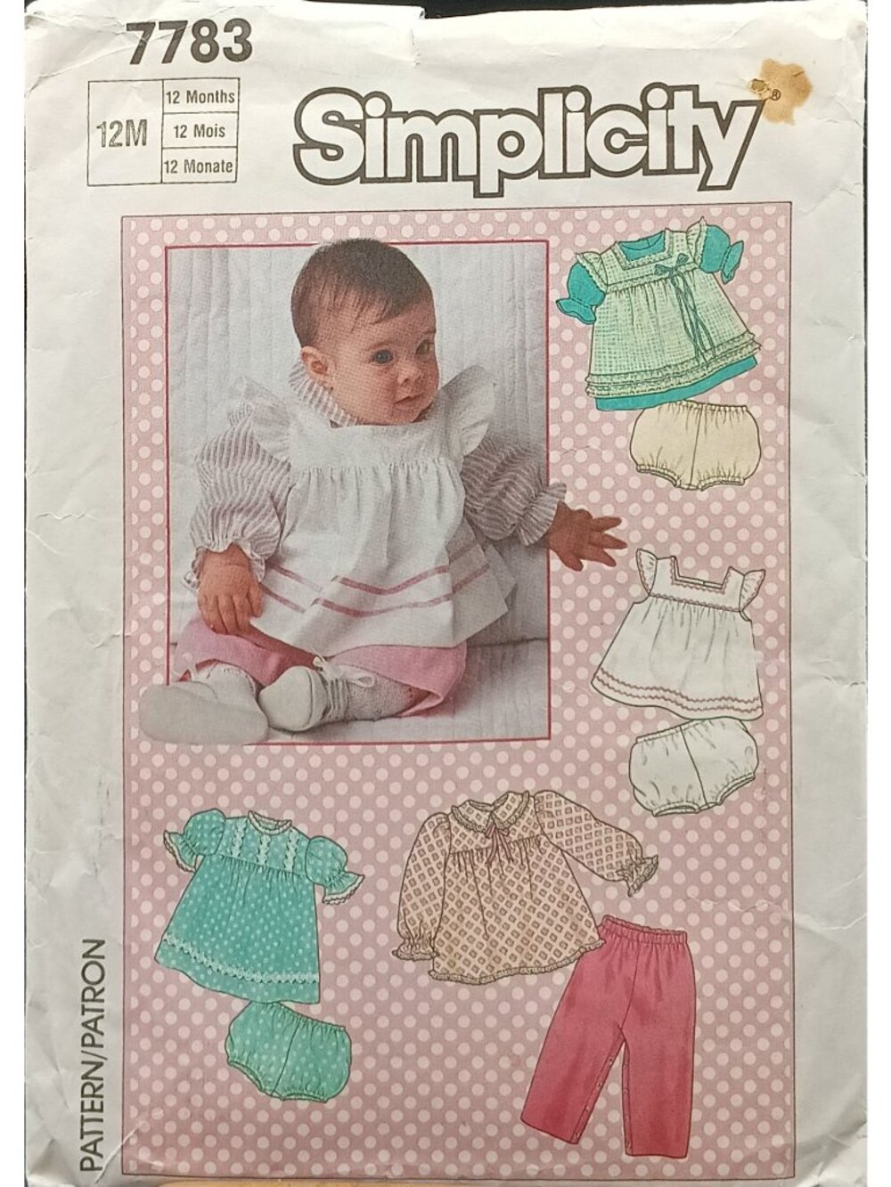Simplicity 7783 Vintage Baby Sewing Pattern For Tops Dresses Pants & Bloomers